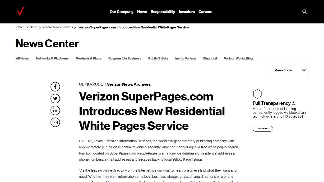 Verizon SuperPages.com Introduces New Residential White Pages Service ...